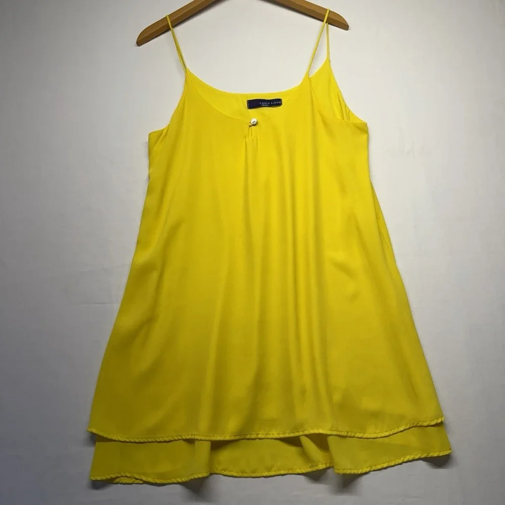 Lucy Love Gabby Yellow Swing Mini Dress Layered Flowy‎ Strappy USA M Vacation